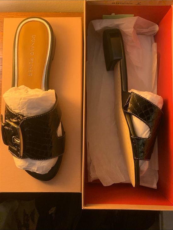 Donald J. Pliner Shoes - Donald J. Pliner Florence66 Black Croco Patent Leather Mules NIB Buckle Design